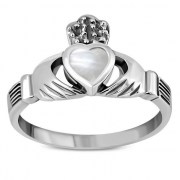 Celtic Claddagh Ring w Mother of Pearl, r446
